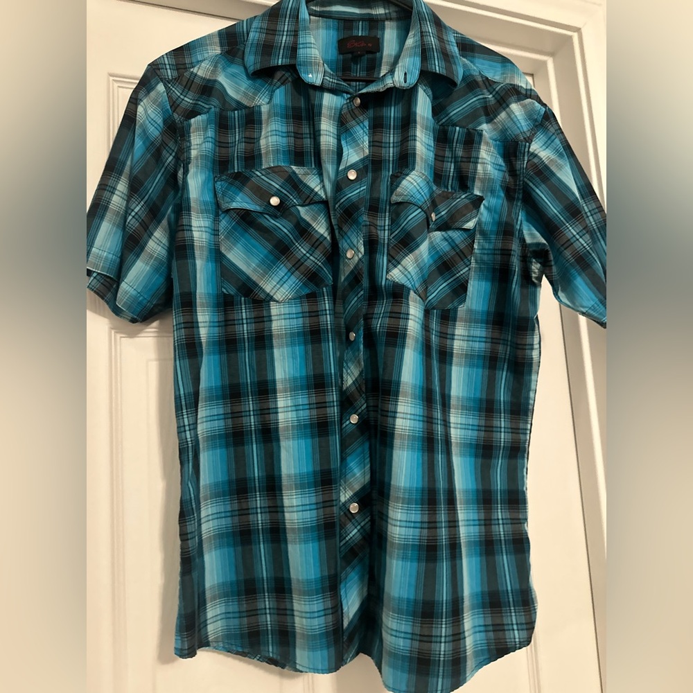 Studio 1940 Turquoise and Black Plaid Shirt